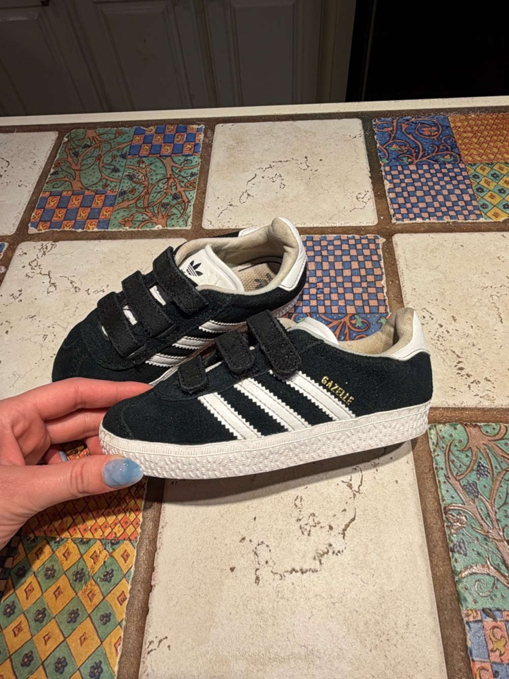 adidas Kids Gazelle Black and White Velcro Sneakers